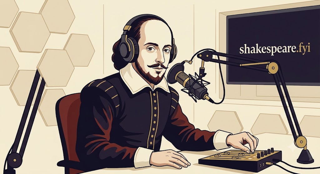 Shakespeare recording a podcast