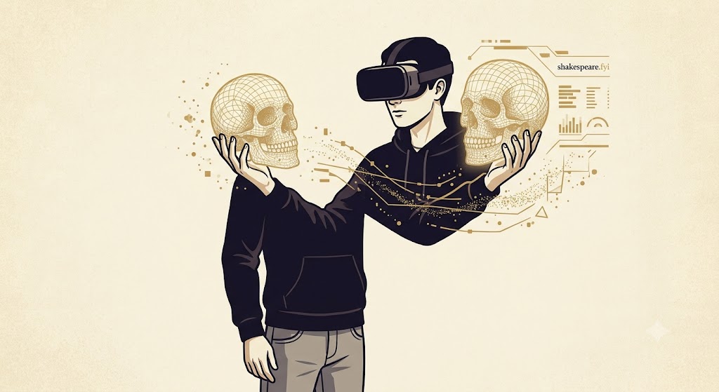 A person in VR examining Yorick's skull